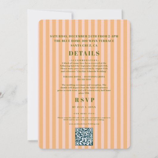 レトロファンキーストライプのピンクオ結婚レンジズ 招待状 (裏面)