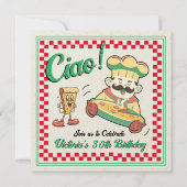 レトロファンキーピザボックスイタリアンシェフバースデーパーティー 招待状 (正面)