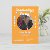 レトロファンキーピンクとオレンジの卒業招待状 招待状 (スタンド正面)