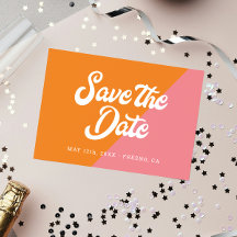 レトロファンキーピンクオレンジの結婚式の日付を保存