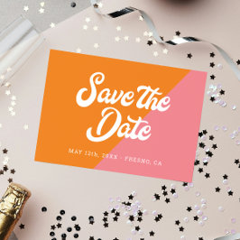 レトロファンキーピンクオレンジの結婚式の日付を保存