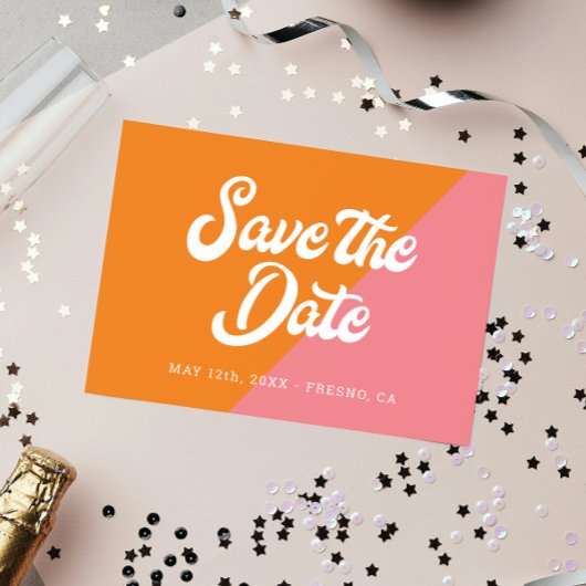 レトロファンキーピンクオレンジの結婚式の日付を保存