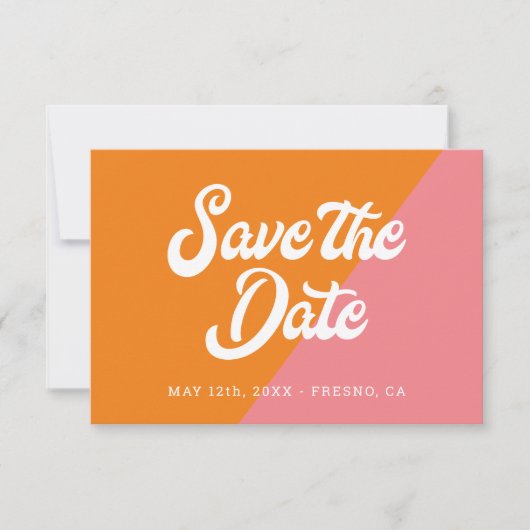 レトロファンキーピンクオレンジの結婚式の日付を保存 (正面)