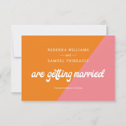 レトロファンキーピンクオレンジの結婚式の日付を保存 (裏面)