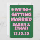 レトロファンキーピンクグリーン結婚ズ 招待状 (正面)