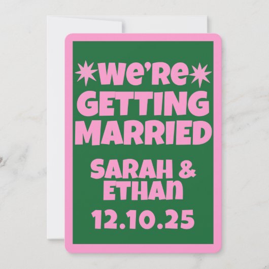 レトロファンキーピンクグリーン結婚ズ 招待状 (正面)