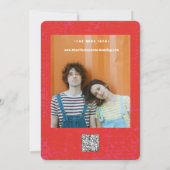 レトロファンキーピンクレッド日付Qrコードの保存 セーブザデート (裏面)