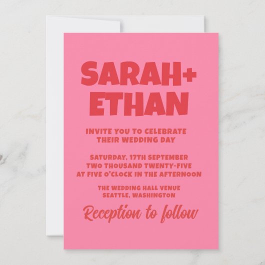 レトロファンキーピンクレ結婚ッド 招待状 (裏面)