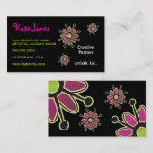 レトロファンキーフラワーピンクパープルグリーンクリエイティブおもしろい 名刺 (正面/裏面)