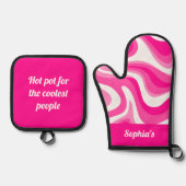 レトロファンキーホットピンク 鍋つかみ&鍋敷きセット (正面)