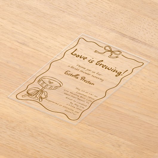 レトロファンキーラブイズブルーイングマルティーニブライダルシャワー アクリル招待状 (レイダウン)