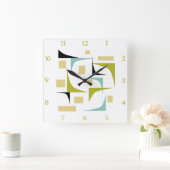 レトロファンキー原子中世紀コーナー番号 スクエア壁時計 (ホーム)