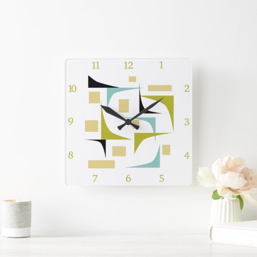 レトロファンキー原子中世紀コーナー番号 スクエア壁時計 (ホーム)