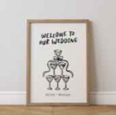 レトロファンキー図解入りの、写真付きの結婚の歓迎サイン ポスター
