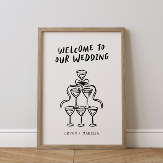 レトロファンキー図解入りの、写真付きの結婚の歓迎サイン ポスター