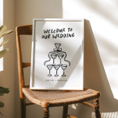 レトロファンキー図解入りの、写真付きの結婚の歓迎サイン ポスター