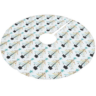 レトロファンキー抽象芸術クリスマスツリーミッドセンチュリー ブラッシュドポリエステルツリースカート