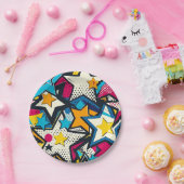 レトロファンキー抽象芸術漫画パタポップ・アートのーン ペーパープレート (パーティー)