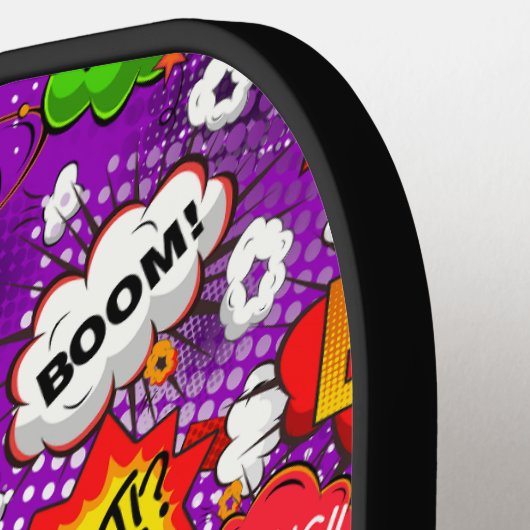 レトロファンキー漫画吹き出しシームレスパターン ピックルボールラケット (左詳細)