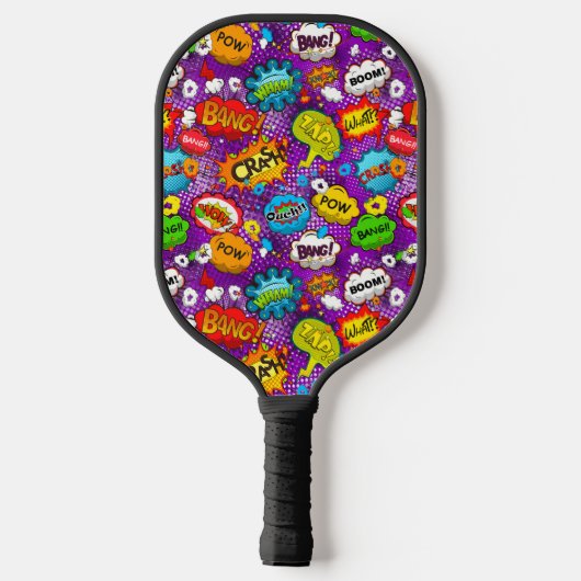 レトロファンキー漫画吹き出しシームレスパターン ピックルボールラケット (裏面)