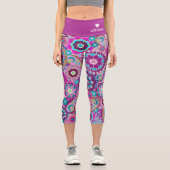 レトロファンキー花柄の名前 – 紫色の青 カプリレギンス (正面)