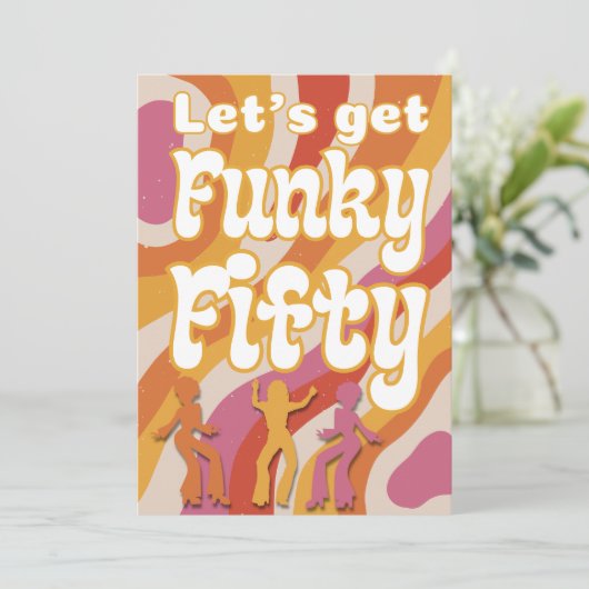レトロファンキー踊り女性50th誕生日パーティー 招待状 (スタンド正面)
