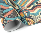 レトロファンキー1970年代の抽象芸術パターン ラッピングペーパー (ロールコーナー)