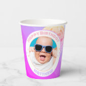 レトロファンキー80s 90sディスコハッピーバースデー写真 紙コップ (裏面)