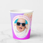 レトロファンキー80s 90sディスコハッピーバースデー写真 紙コップ (正面)