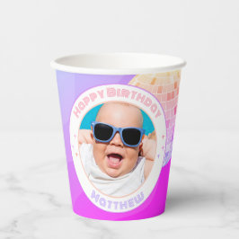 レトロファンキー80s 90sディスコハッピーバースデー写真 紙コップ