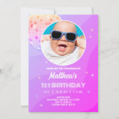 レトロファンキー80s 90sディスコ最初の誕生日写真 招待状 (正面)
