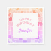 レトロファンキー90年代ピンクディスコボール誕生日パーティー スタンダードカクテルナプキン (正面)