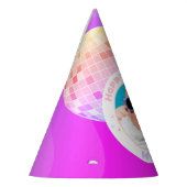 レトロファンキー90sディスコボールハッピーバースデー写真 パーティーハット (左)