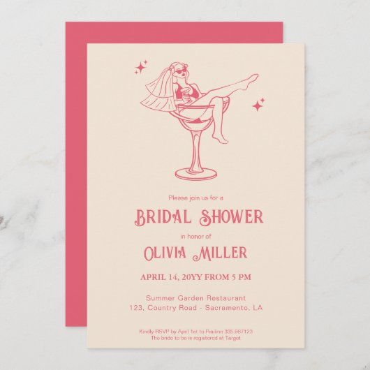 レトロファンシーブライダルシャワーマルガリータ 招待状 (正面/裏面)