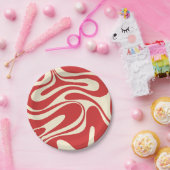 レトロファンタジー旋回抽象芸術パターンレッド&クリーム ペーパープレート (パーティー)