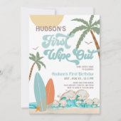 レトロファーストワイプアウトサーフサーフィン1st誕生日 招待状 (正面)
