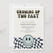 レトロファースト・ボーイ2nd誕生日パーティー市松模様に 招待状 (正面)