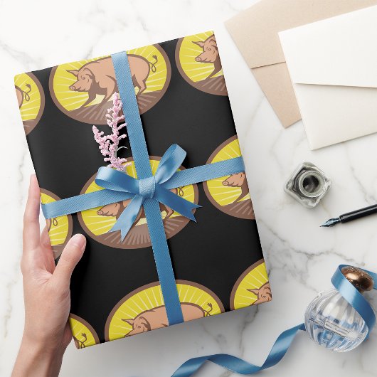 レトロファームピグ日が差すこと ラッピングペーパー