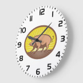 レトロファームピグ日が差すこと ラージ壁時計 (傾斜)