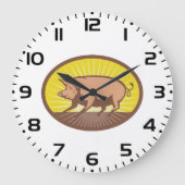 レトロファームピグ日が差すこと ラージ壁時計 (正面)