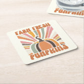 レトロファームフレッシュカボチャ スクエアペーパーコースター (アングル)