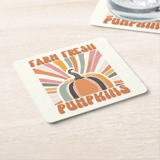 レトロファームフレッシュカボチャ スクエアペーパーコースター (アングル)