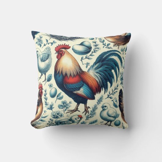 レトロファームルースターパターン クッション (正面)