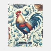 レトロファームルースターパターン フリースブランケット (正面)