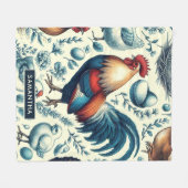 レトロファームルースターパターン フリースブランケット (正面(横))