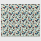 レトロファームルースターパターン ラッピングペーパー (フラット)