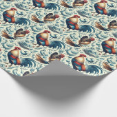 レトロファームルースターパターン ラッピングペーパー (角)