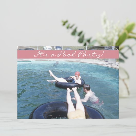 レトロフィフティスイミングプールパーティーヴィンテージ水着 招待状 (スタンド正面)