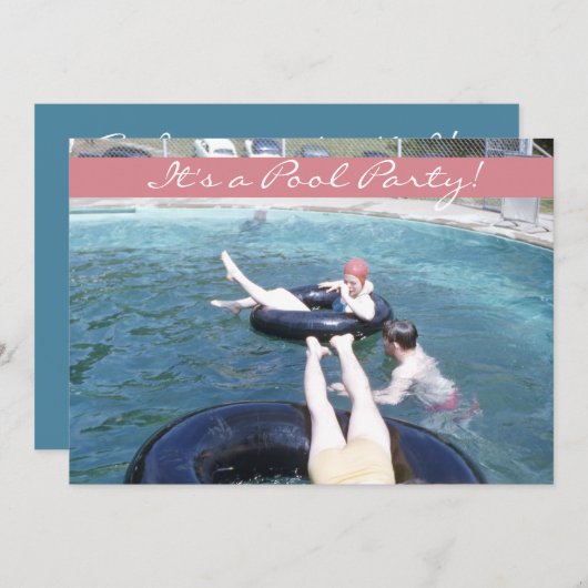 レトロフィフティスイミングプールパーティーヴィンテージ水着 招待状 (正面/裏面)