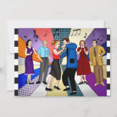 レトロフィフティーズをテーマにした誕生日 招待状 (正面)